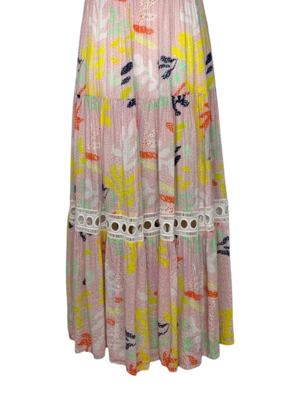 Lem Lem Reef Flutter Sleeve Maxi Dress M Pink Tiered Side Slits Summer - Picture 14 of 16